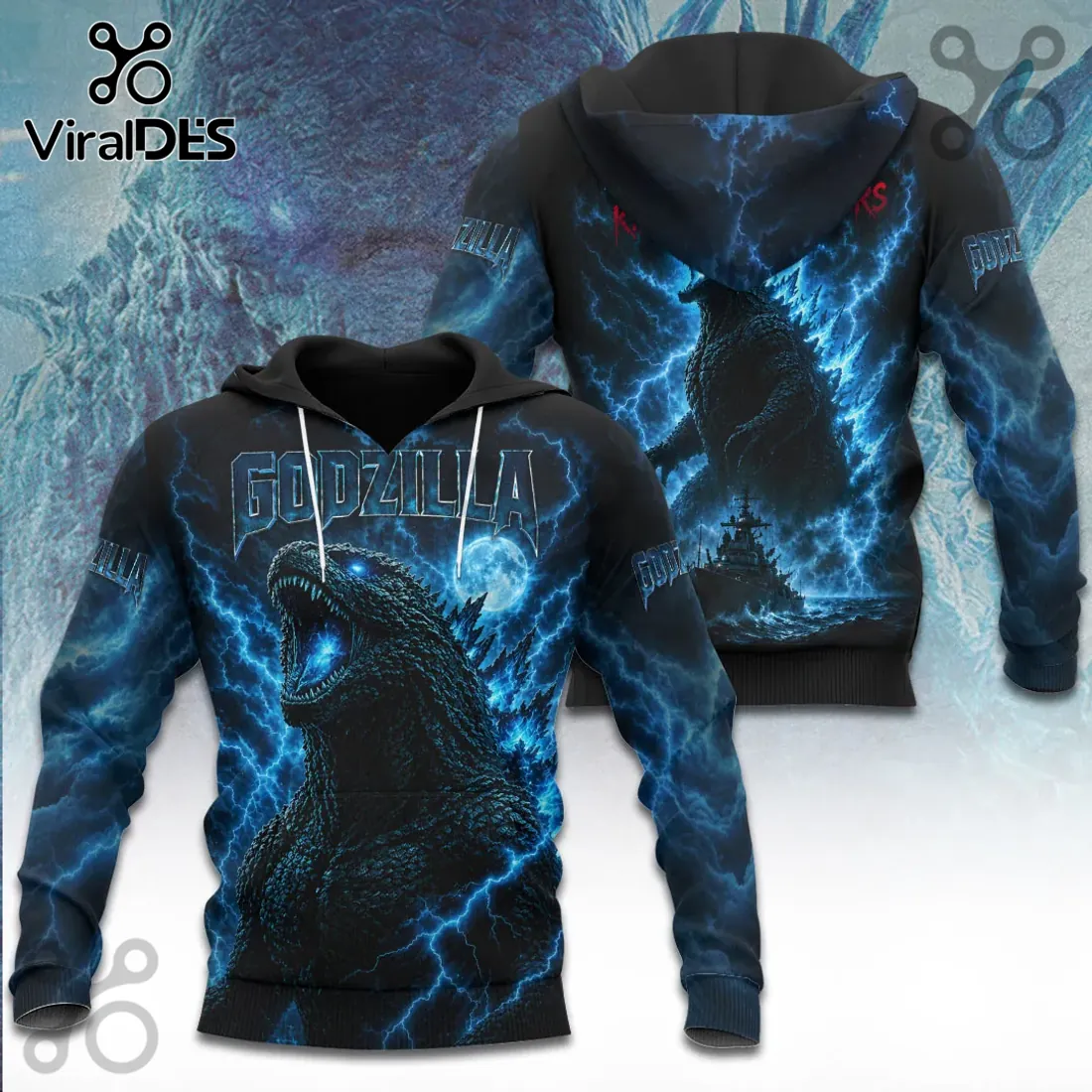 Godzilla Epic Battle Full Moon Dynamic 3D Graphic Pullover Hoodie Godzilla Epic Battle Full Moon Dynamic 3D Graphic Pullover Hoodie