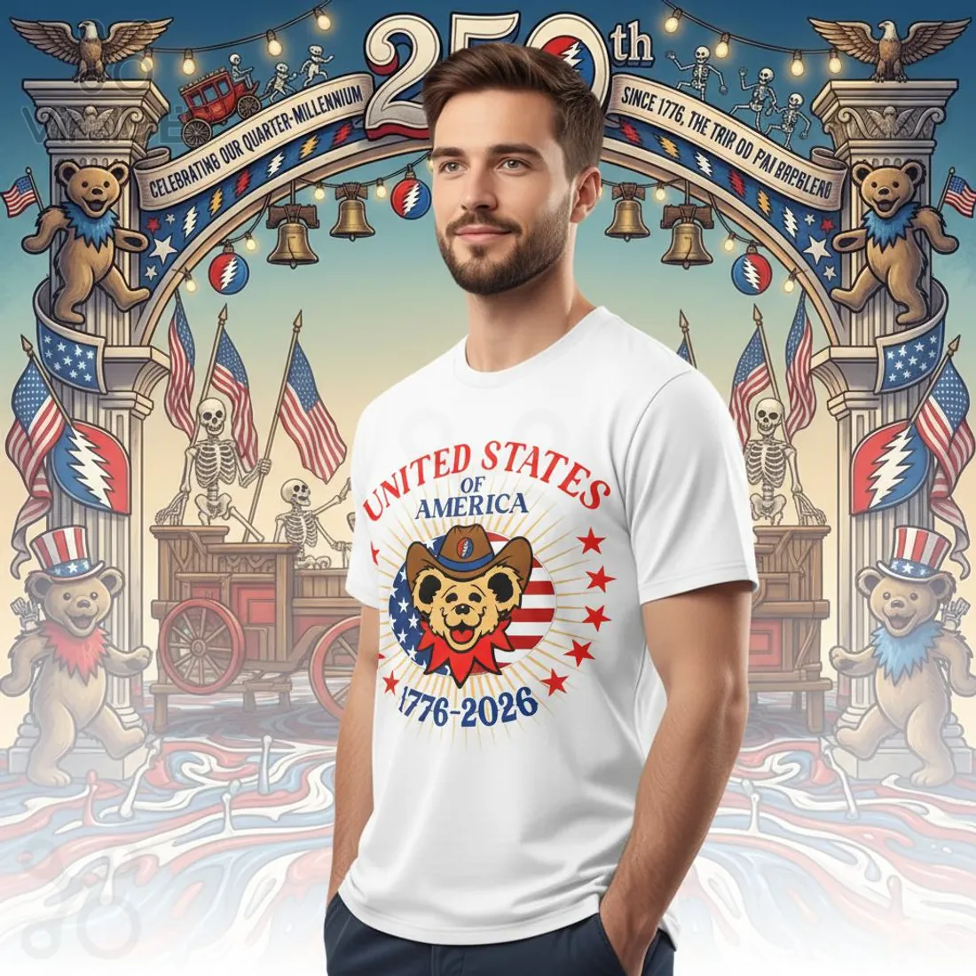 Grateful Dead American 250th Anniversary Patriotic Dancing Bears T-Shirt Grateful Dead American 250th Anniversary Patriotic Dancing Bears T-Shirt