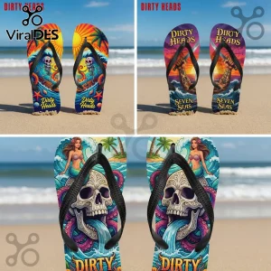 Dirty Heads Premium Beach Skull Mermaid Ocean Art Flip Flops for Summer