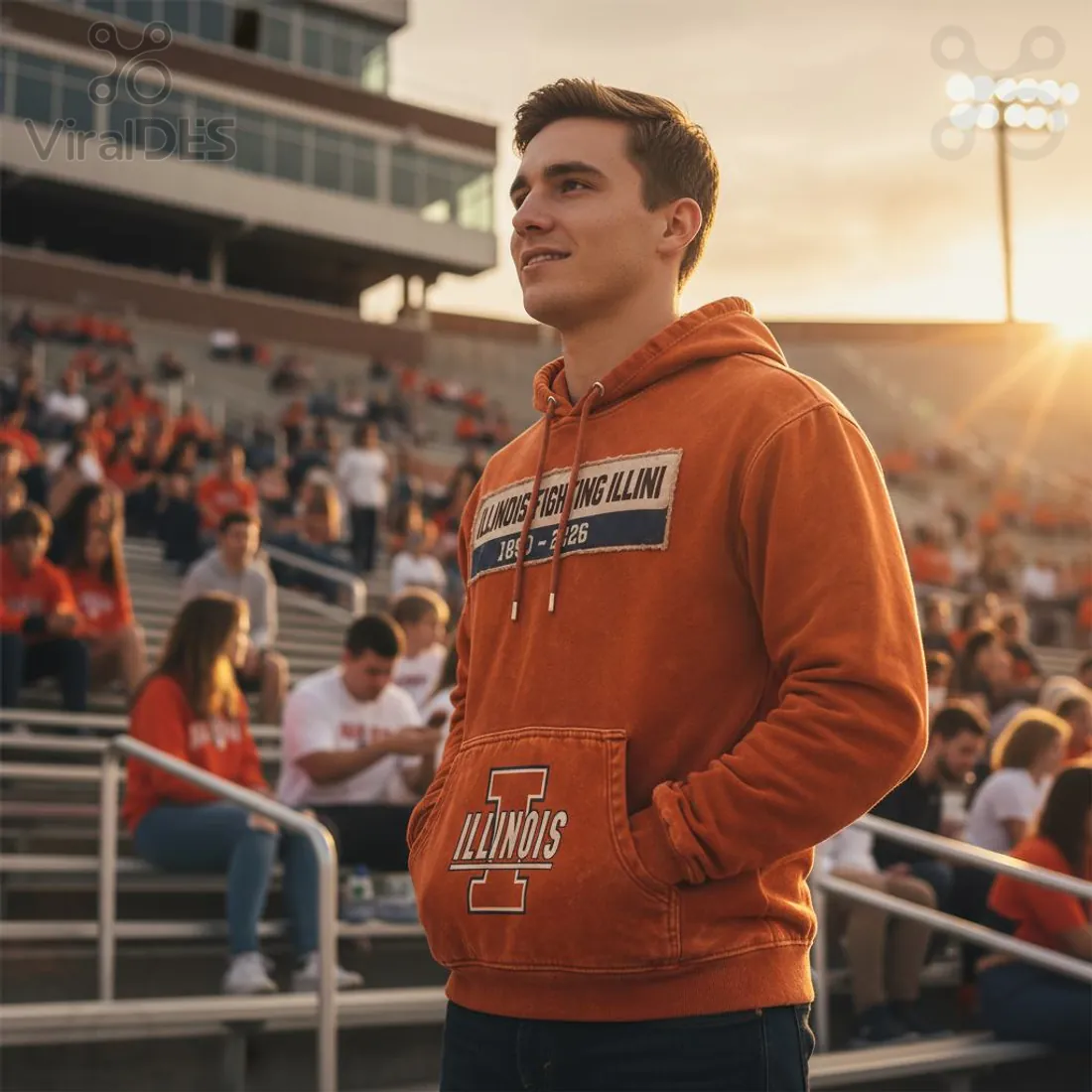 Illinois Fighting Illini Vintage Distressed 1890-2026 Patch Graphic Hoodie Illinois Fighting Illini Vintage Distressed 1890-2026 Patch Graphic Hoodie