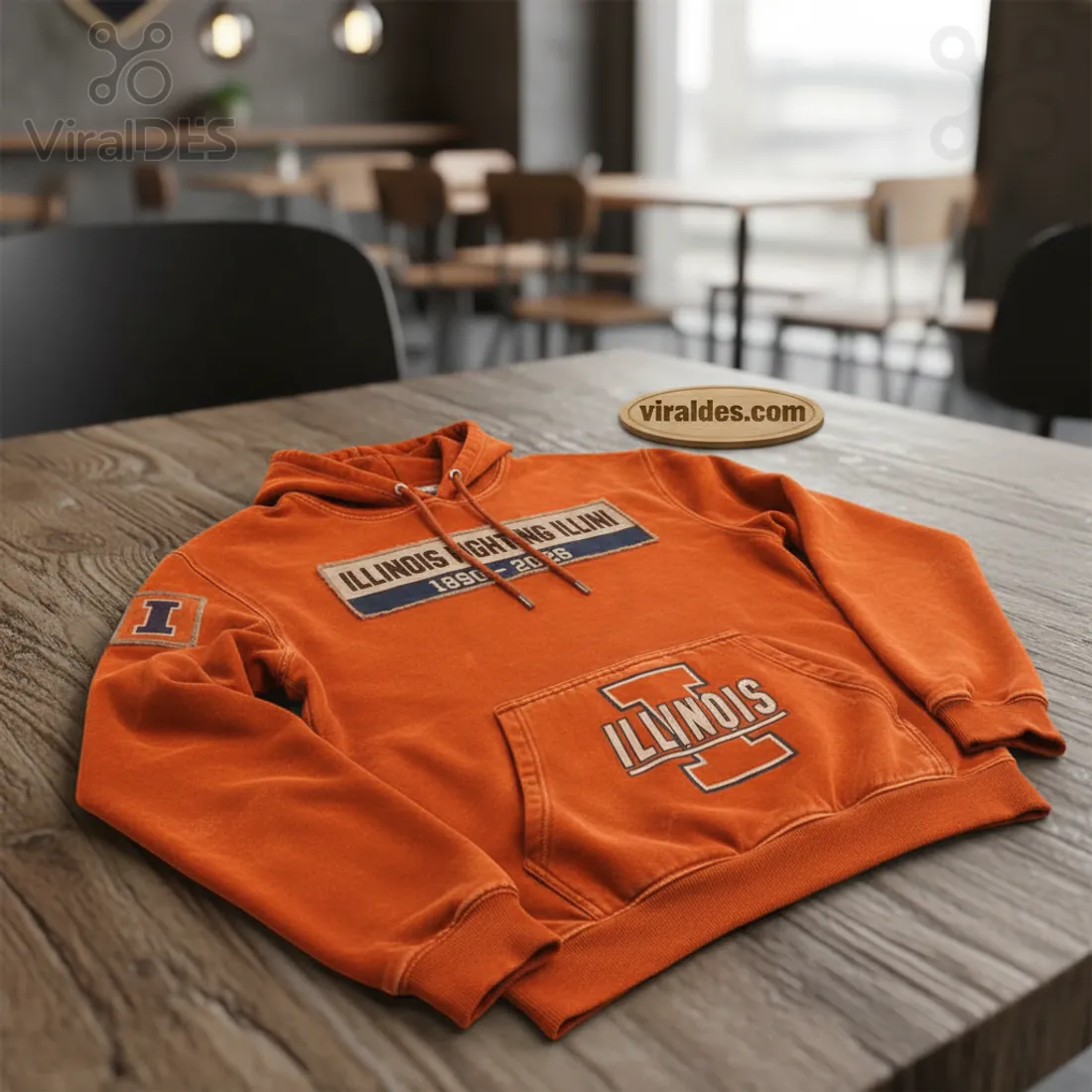 Illinois Fighting Illini Vintage Distressed 1890-2026 Patch Graphic Hoodie