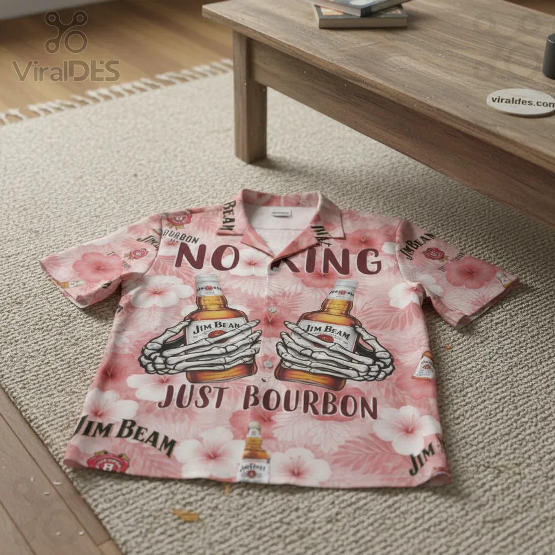 Jim Beam No King Just Bourbon Skeleton Hands Hawaiian Shirt