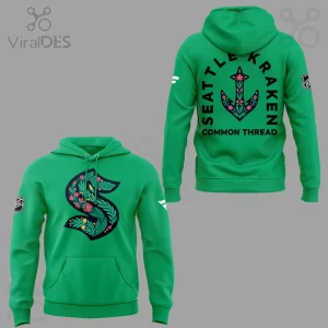 Bright green Seattle Kraken floral S logo hoodie! Back features flower anchor, 'SEATTLE KRAKEN COMMON THREAD' text!