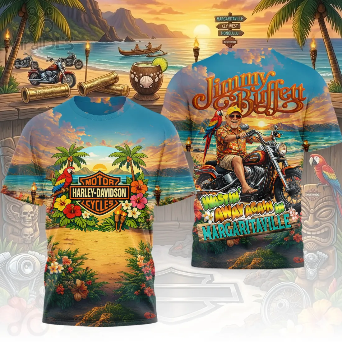 MOTOR HARLEY-DAVIDSON CYCLES Tropical Beach Full Print T-Shirt MOTOR HARLEY-DAVIDSON CYCLES Tropical Beach Full Print T-Shirt