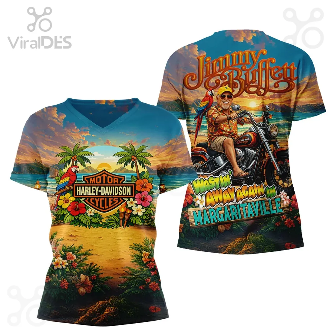 MOTOR HARLEY-DAVIDSON CYCLES Tropical Beach Full Print T-Shirt MOTOR HARLEY-DAVIDSON CYCLES Tropical Beach Full Print T-Shirt