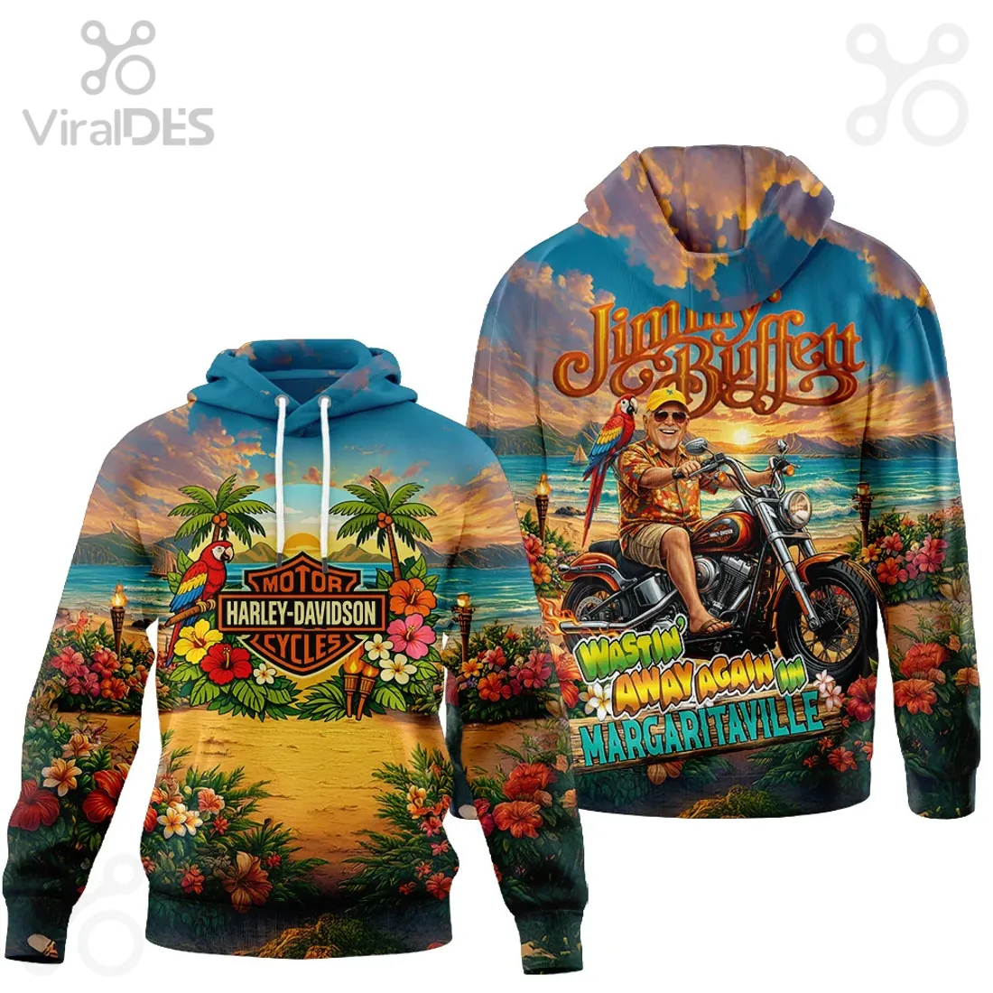 MOTOR HARLEY-DAVIDSON CYCLES Tropical Beach Full Print T-Shirt MOTOR HARLEY-DAVIDSON CYCLES Tropical Beach Full Print T-Shirt