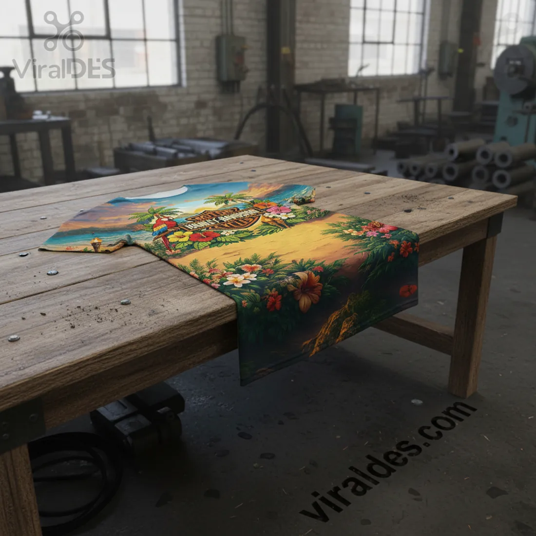 MOTOR HARLEY-DAVIDSON CYCLES Tropical Beach Full Print T-Shirt