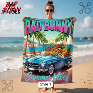 Bad Bunny Summer Vibes Tropical Beach Towel