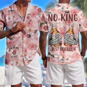 Jim Beam No King Just Bourbon Skeleton Hands Hawaiian Shirt