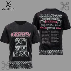 Black Grey Day 2023 North American tour shirt with pink metallic $uicideboy$ text, photo grid, and diamond plate pattern!