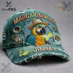 Margaritaville Jimmy Buffett Parrot Head Distressed Embroidered Denim Baseball Cap