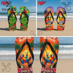 Jimmy Buffett Premium Tropical Sunset Parrot Flip Flops