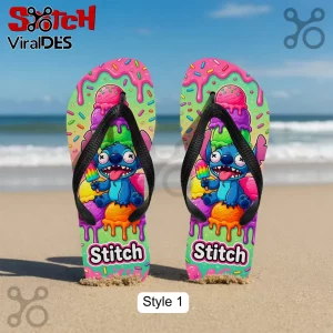 Stitch Colorful Ice Cream Drip Premium Fun Summer Beach Flip Flops
