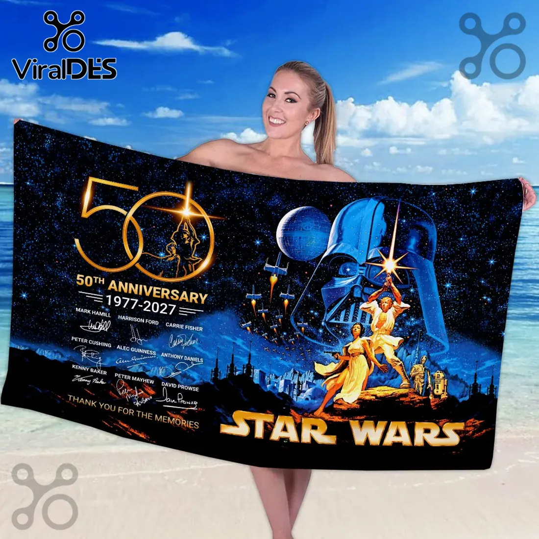 Star Wars 1977-2027 50th Anniversary Cast Signatures Towel Star Wars 1977-2027 50th Anniversary Cast Signatures Towel