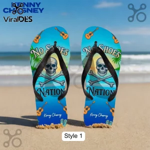 Kenny Chesney No Shoes Nation Skull Guitars Tropical Beach Flip Flops