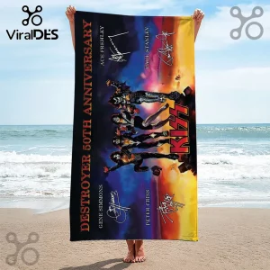 KISS Destroyer 50th Anniversary Band Signatures Beach Towel