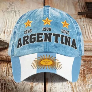 Distressed light blue denim baseball cap, 3 gold stars, 