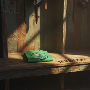 Bright green tee with a botanical serpentine