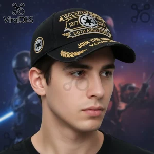 Black distressed baseball cap with gold embroidered 