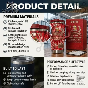 Red white tie-dye YETI tumbler for Kappa Alpha Psi 115th Anniversary 1911-2026 Nupes Fraternity with gold crest!