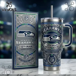 Ornate silver, dark blue, green Seattle Seahawks