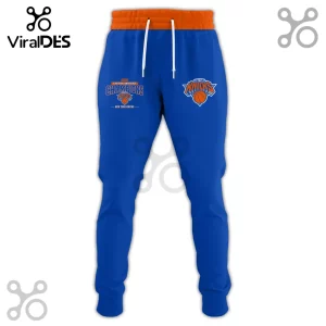 Blue New York Knicks joggers with orange waistband and 2026 Eastern Conference Champions text and basketball team logo!