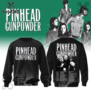 Black Pinhead Gunpowder crewneck sweatshirt with band name text and 1990s tour dates graphic in white ink!