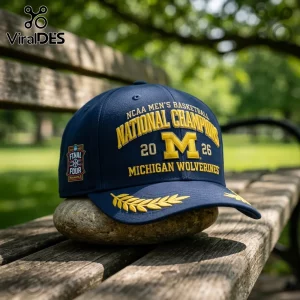 Navy blue baseball cap with gold Michigan Wolverines National Champions 2026 embroidery and Final Four side patch!