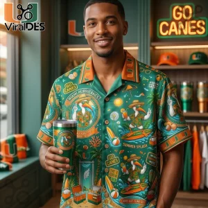 Miami Hurricanes Sebastian Mascot Tropical Beach Summer Hawaiian Shirt