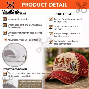 Distressed red beige cap with white stitching, embroidered KAY KAPPA ALPHA PSI® FRATERNITY, INC. ♦ 1911 ♦ text and crest!