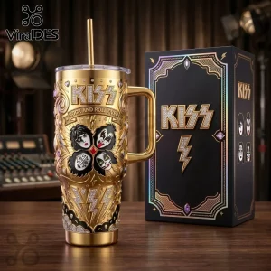 KISS Rock and Roll Over Gold Studded Collectible Handle Tumbler