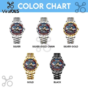 Top Gun 40th Anniversary watch in silver, gold, and black with military jet graphic and text 1986-2026 on clock face!