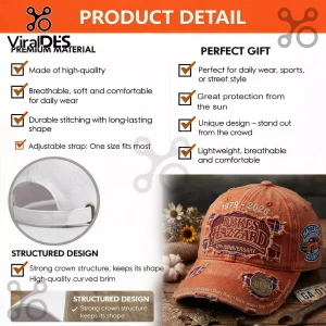 Distressed orange Dukes of Hazzard cap with 1979-2026 47th Anniversary text and character patches!