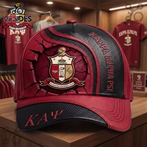 Kappa Alpha Psi baseball cap in crimson and black with 3D cracked wall effect and fraternity crest and Greek letters!