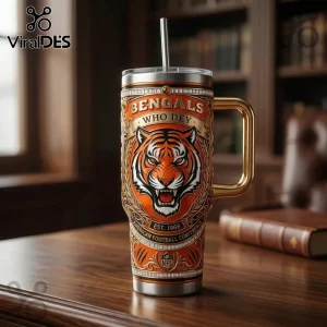 Orange gold black vintage embossed tumbler, roaring tiger design, BENGALS WHO DEY EST. 1968 AMERICAN FOOTBALL CONFERENCE NFL!