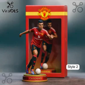 Red Casemiro Manchester United football player figurine, gold base! Features Adidas, Snapdragon, Manchester United crest logos!