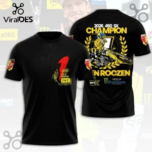 Black Ken Roczen 2026 450 SX Champion t-shirt with yellow graphic design and red number one logo!
