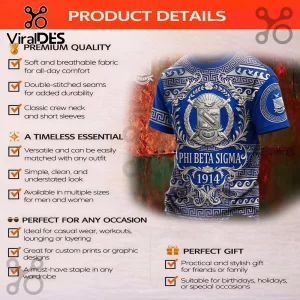 Blue Phi Beta Sigma 1914 crew neck t-shirt with white Greek key patterns and fraternity crest design!