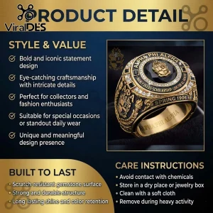 Gold and black ornate fraternal ring with diamonds, 