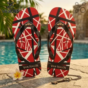 Van Halen Eddie EVH Frankenstein Guitar Stripes Summer Flip-flops Van Halen Eddie EVH Frankenstein Guitar Stripes Summer Flip-flops