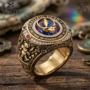 Grateful Dead Steal Your Face Psychedelic Gold Championship Ring