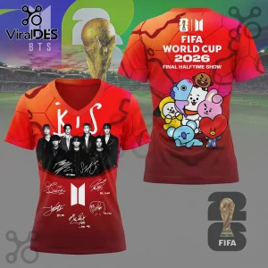Red and orange gradient t-shirt with BTS members, 