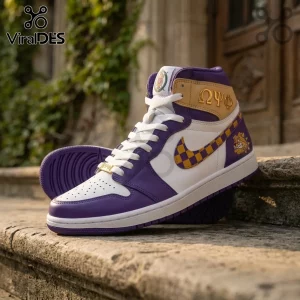 Omega Psi Phi Fraternity Purple and Gold AJ1 High Top Sneakers