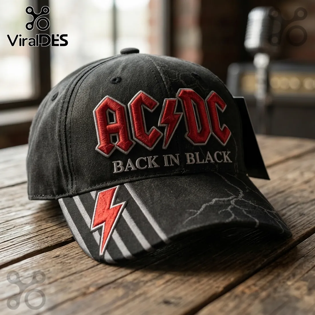 AC/DC Back in Black Distressed Black Baseball Cap AC/DC Back in Black Distressed Black Baseball Cap