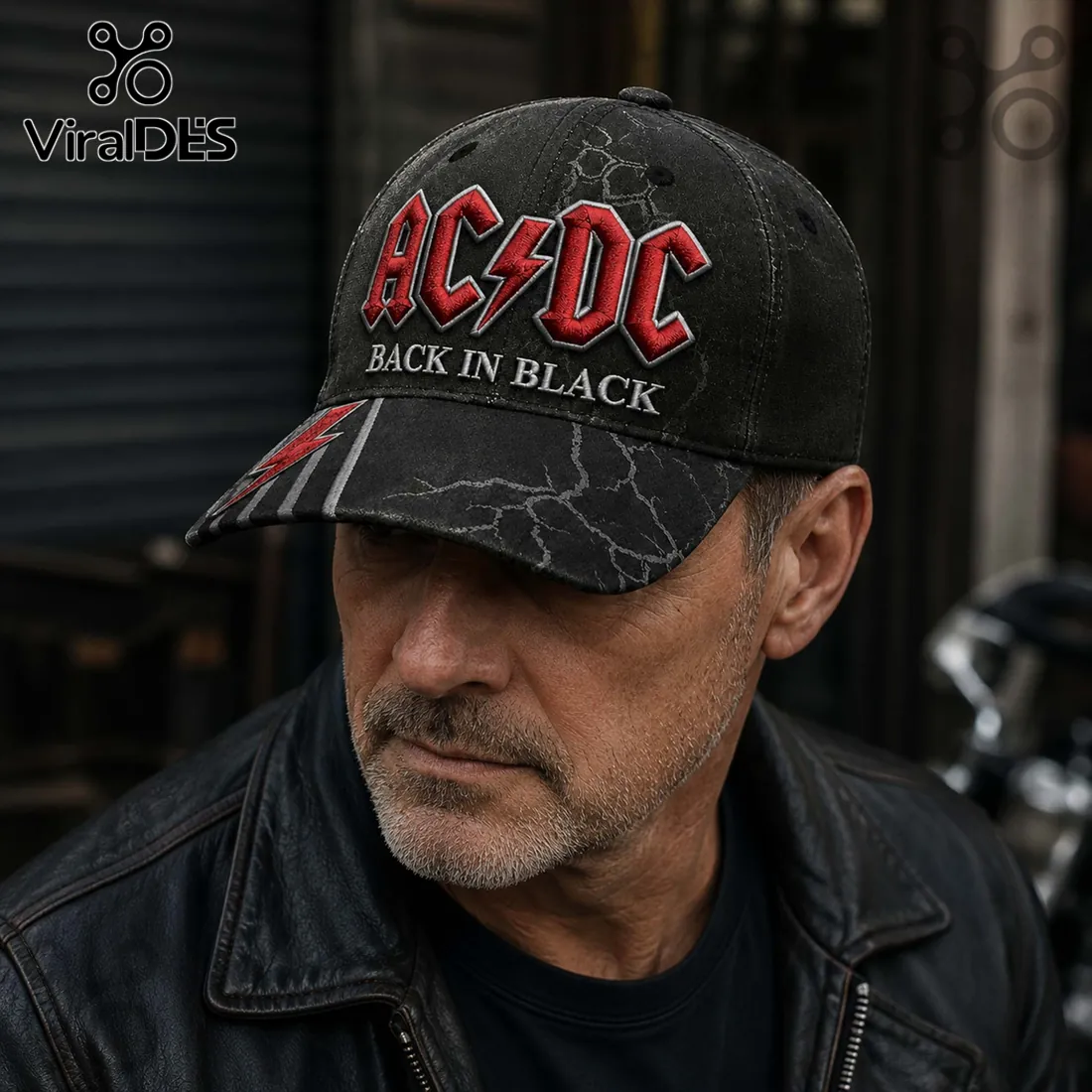 AC/DC Back in Black Distressed Black Baseball Cap AC/DC Back in Black Distressed Black Baseball Cap