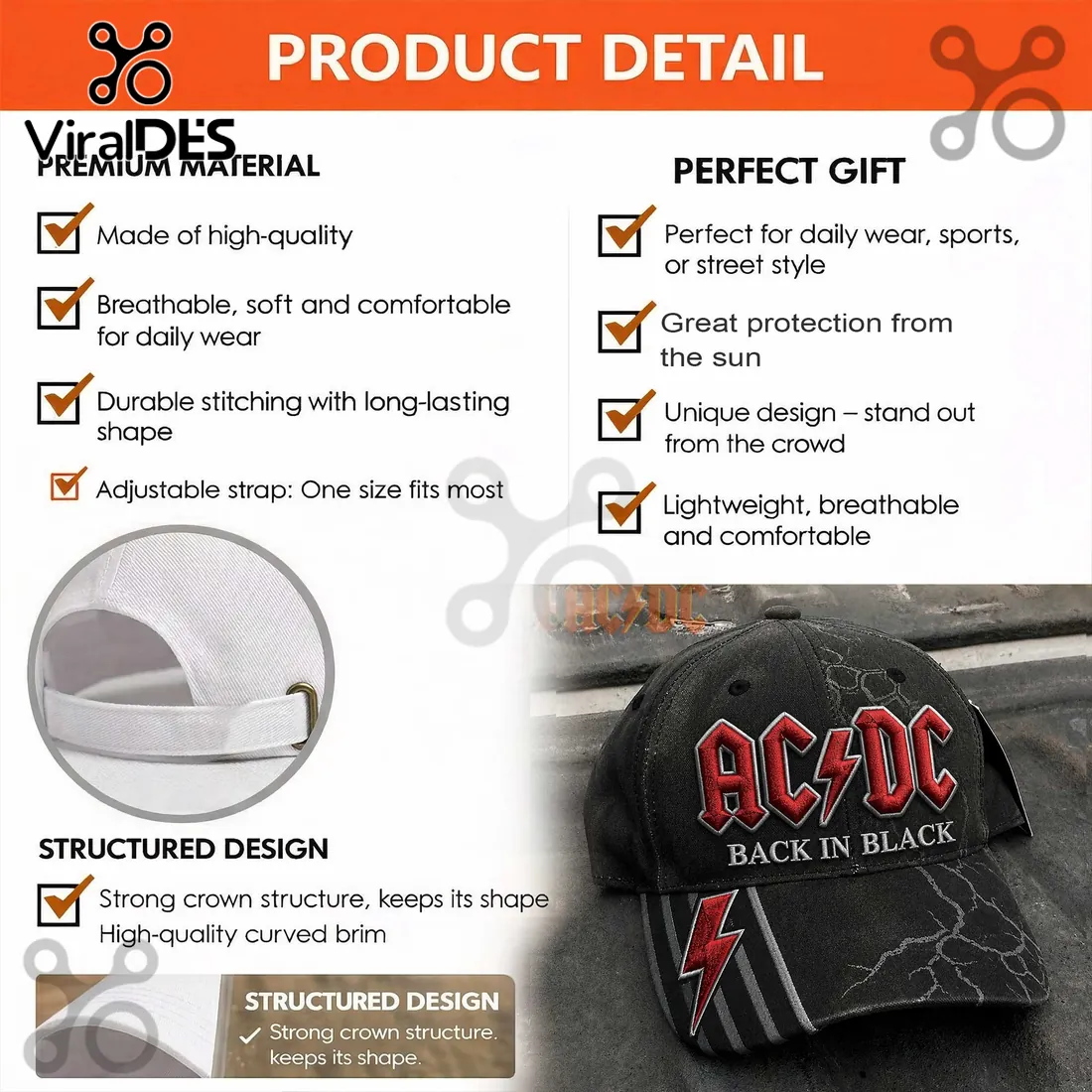 AC/DC Back in Black Distressed Black Baseball Cap AC/DC Back in Black Distressed Black Baseball Cap