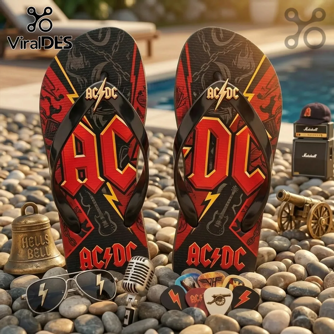 AC/DC Classic Rock Band Black & Red Lightning Summer Beach Flip-flops AC/DC Classic Rock Band Black & Red Lightning Summer Beach Flip-flops