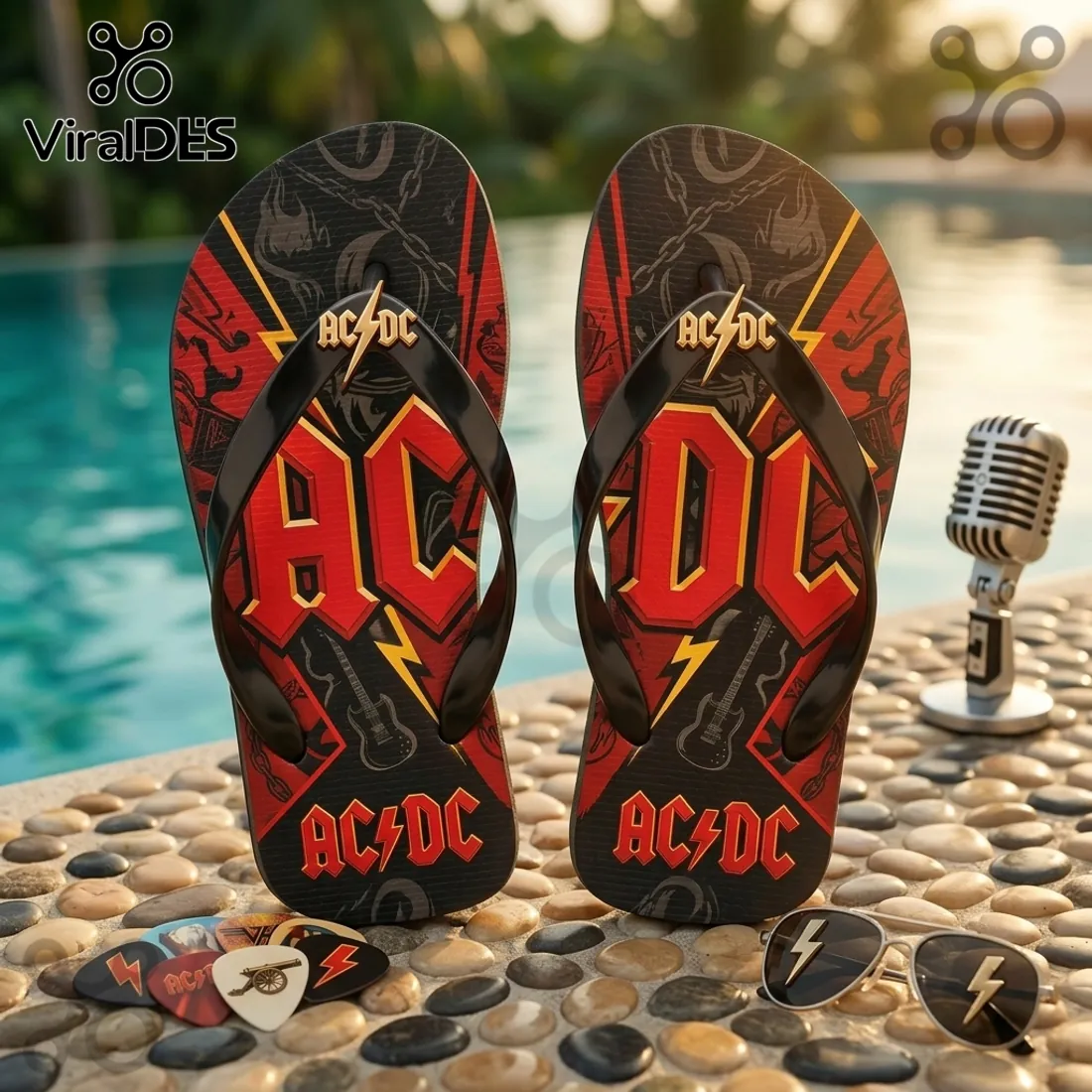 AC/DC Classic Rock Band Black & Red Lightning Summer Beach Flip-flops AC/DC Classic Rock Band Black & Red Lightning Summer Beach Flip-flops
