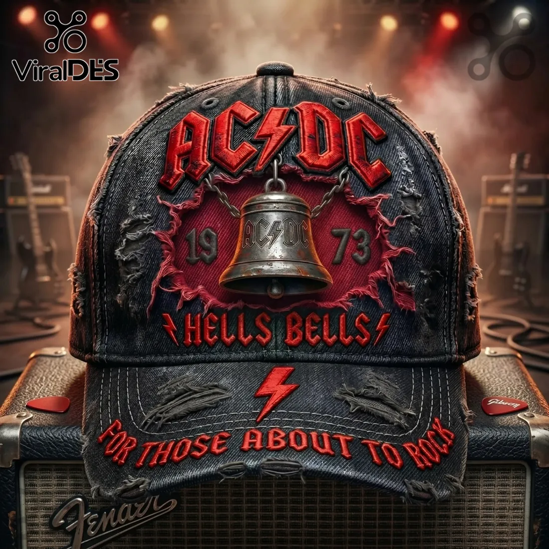 AC/DC Hells Bells For Those About To Rock Distressed Baseball Cap AC/DC Hells Bells For Those About To Rock Distressed Baseball Cap