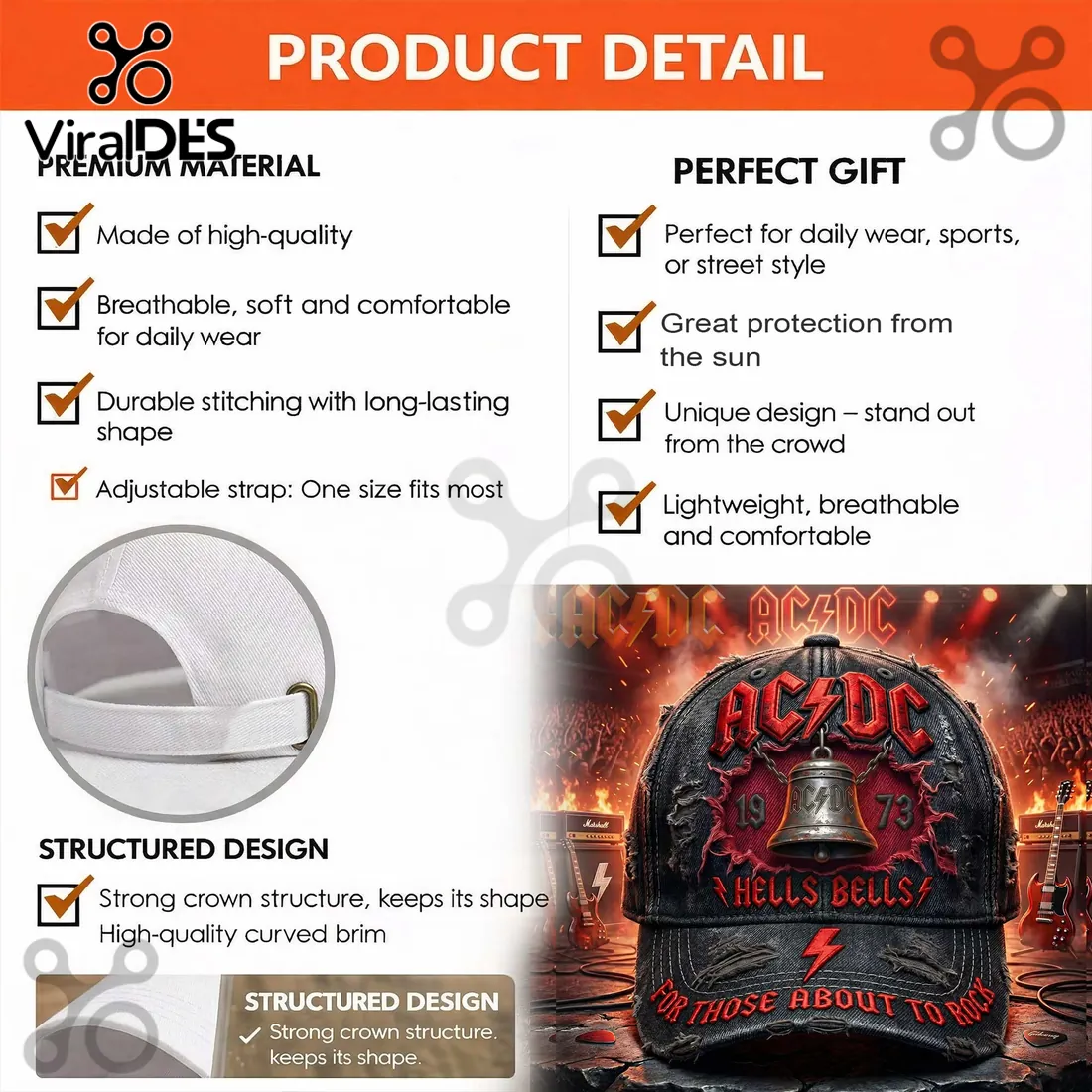 AC/DC Hells Bells For Those About To Rock Distressed Baseball Cap AC/DC Hells Bells For Those About To Rock Distressed Baseball Cap